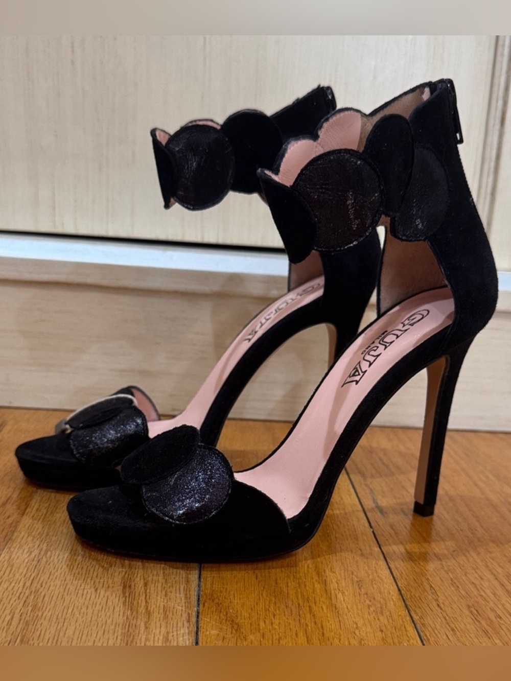 GUJA Milano Black Suede Leather
Ankle Strap Heels